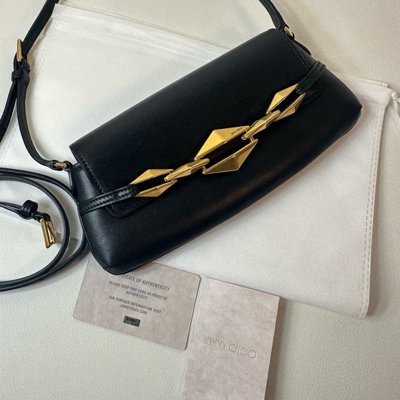 Jimmy Choo Handbags - NEW JIMMY CHOO EAST WEST LEATHER SHOULDER BAG BLACK GOLD